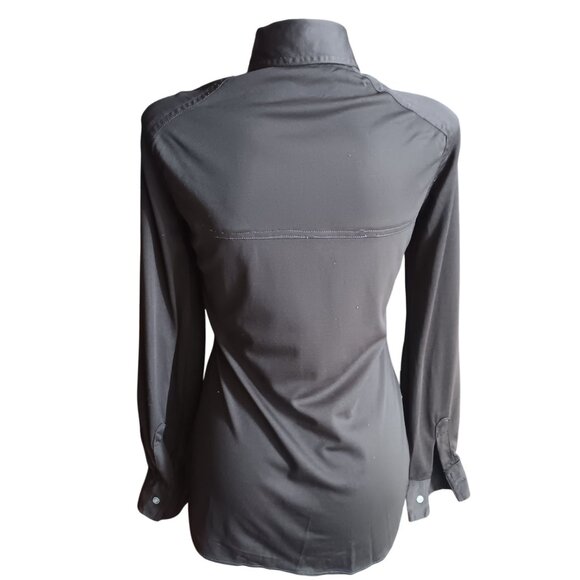 Medium Vintage 1970s Disco Top Chocolate Brown Button-Up Hippy Mom Shirt Collar - Picture 4 of 6